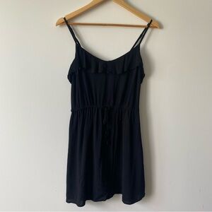 H&M Ruffle Collar Elasticized Tie Front Waist Adjustable Straps Dress Black